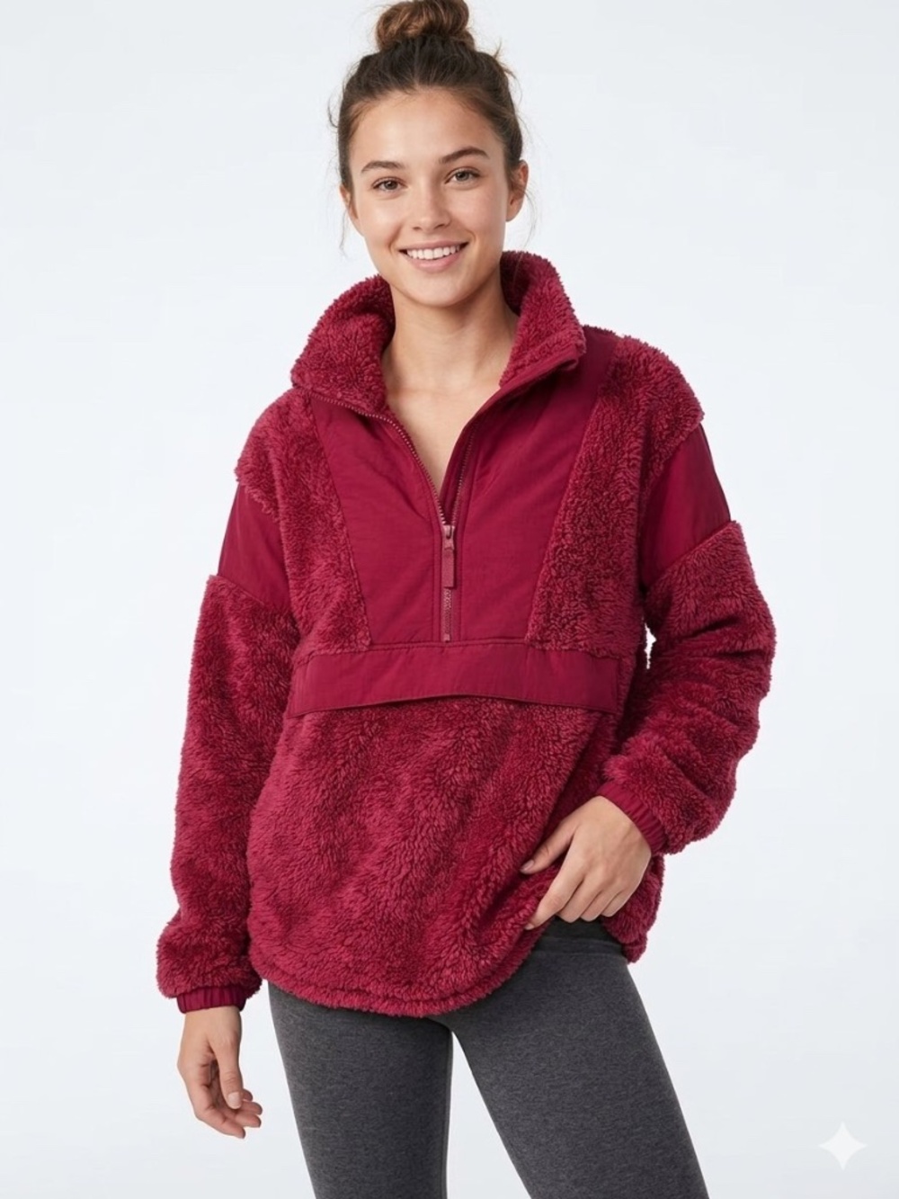 PINK Victoria's Secret Oversized Teddy Fleece Half-Zip Pullover
